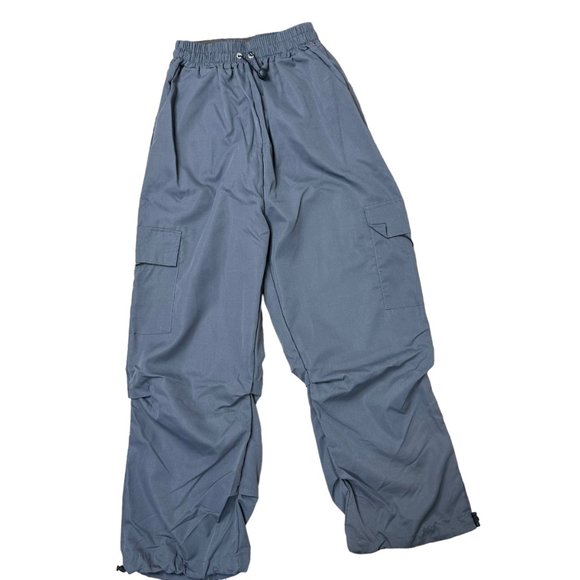 Women Cargo Pants Capris Y2K Medium M Gray Elastic Waist High Rise Drawstring - Picture 10 of 12